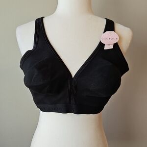 Cacique Classic Black No Wire Double Laered Support Bra Size 44D